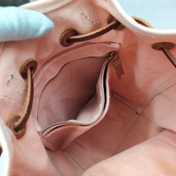 Madewell Pink Canvas Leather Trim Top Handle Drawstring Backpack - Picture 14 of 16